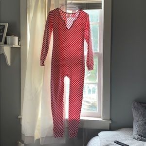 Red and white striped onesie pajamas